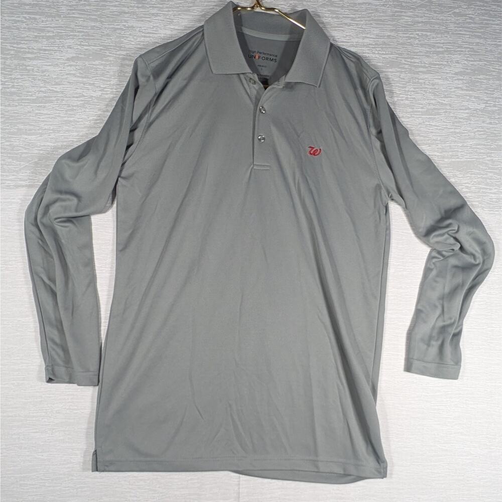 Walgreens Employee Uniform Polo Shirt Mens Small Grey Long Sleeve Shirt